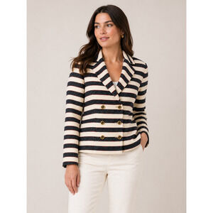 CAbi 5094 Nautical Striped Cruise Jacket Size 6 Double Breasted Blazer